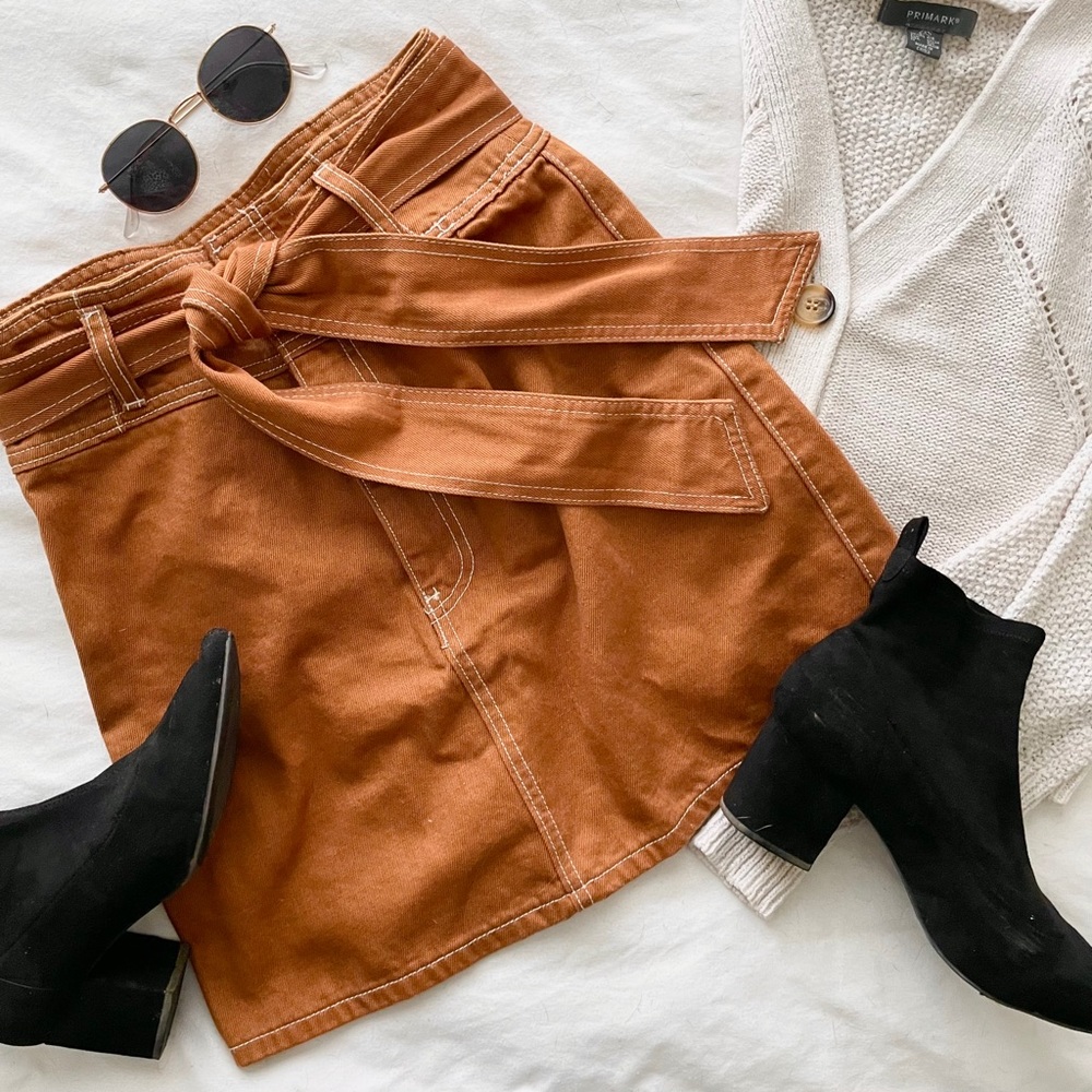 Forever 21 Khaki Burnt Orange Mini Skirt w/ Tie M